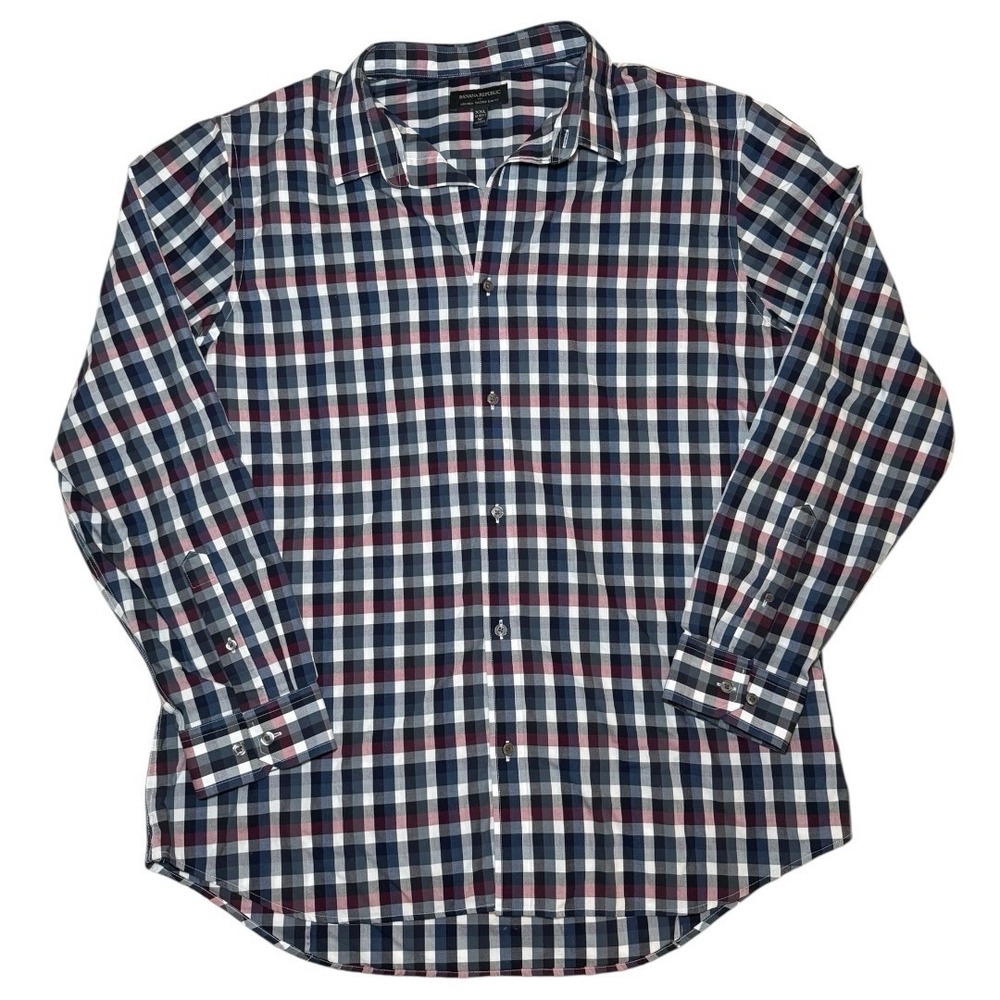 Banana Republic Plaid Button Down Shirt‎ Men's XXL Red & Blue Non-iron Slim Fit